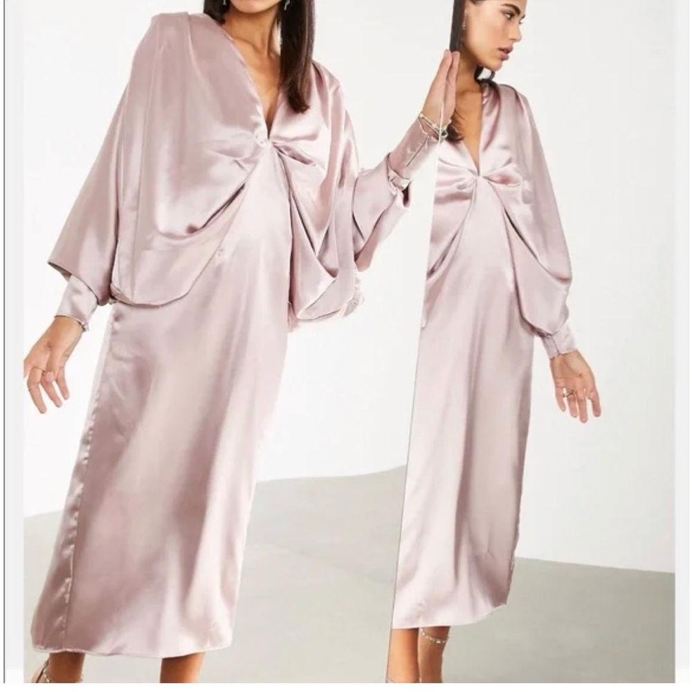 ASOS Extreme Kimono Midi Satin Dress Rose Cocktail Flowy Formal NWT Size 4